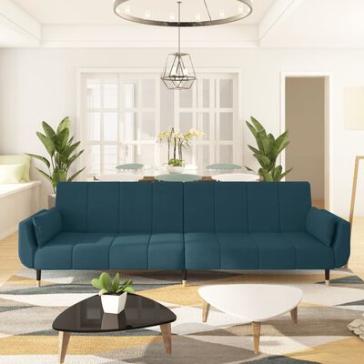 vidaXL 2-Seater Sofa Bed with Two Pillows Blue Velvet