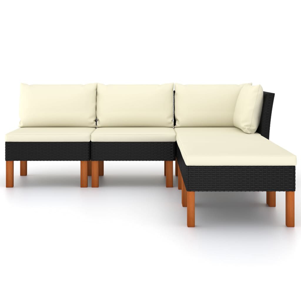 vidaXL 5 Piece Garden Lounge Set with Cushions Poly Rattan Black
