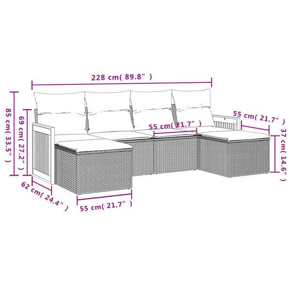 vidaXL 6 Piece Garden Sofa Set with Cushions Black Poly Rattan
