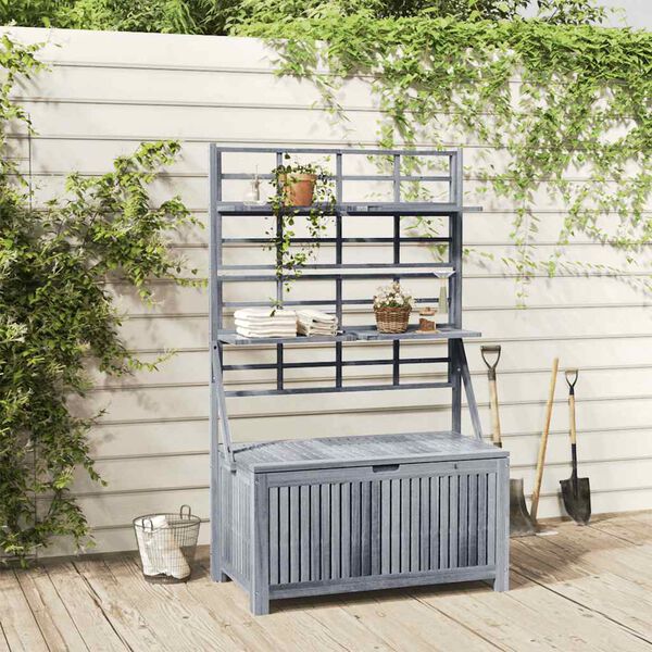 vidaXL Storage Box with Trellis Grey 99x55x160 cm Solid Acacia Wood