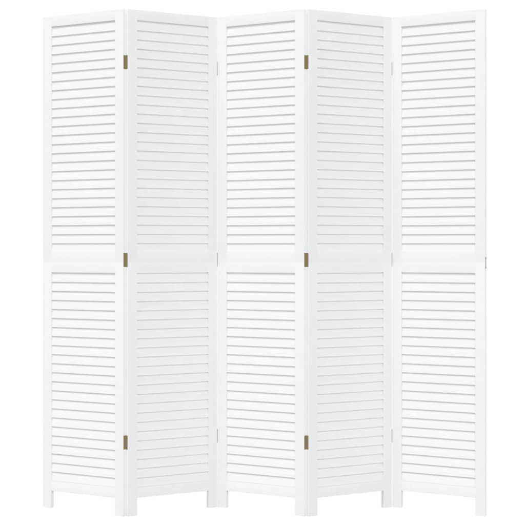 vidaXL Room Divider 5 Panels White Solid Wood Paulownia