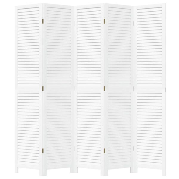 vidaXL Room Divider&nbsp;5 Panels White Solid Wood Paulownia