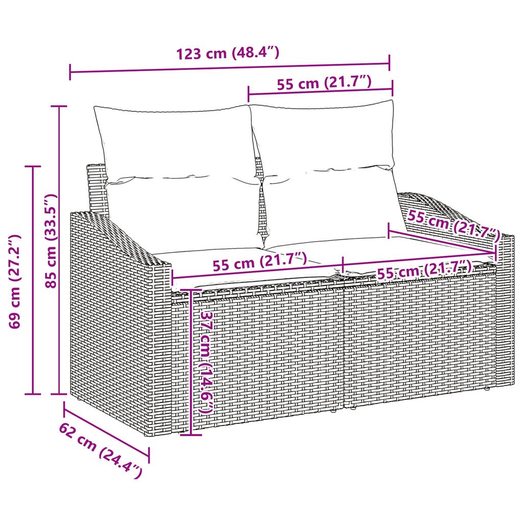 vidaXL 7 Piece Garden Sofa Set with Cushions Grey Poly Rattan Acacia