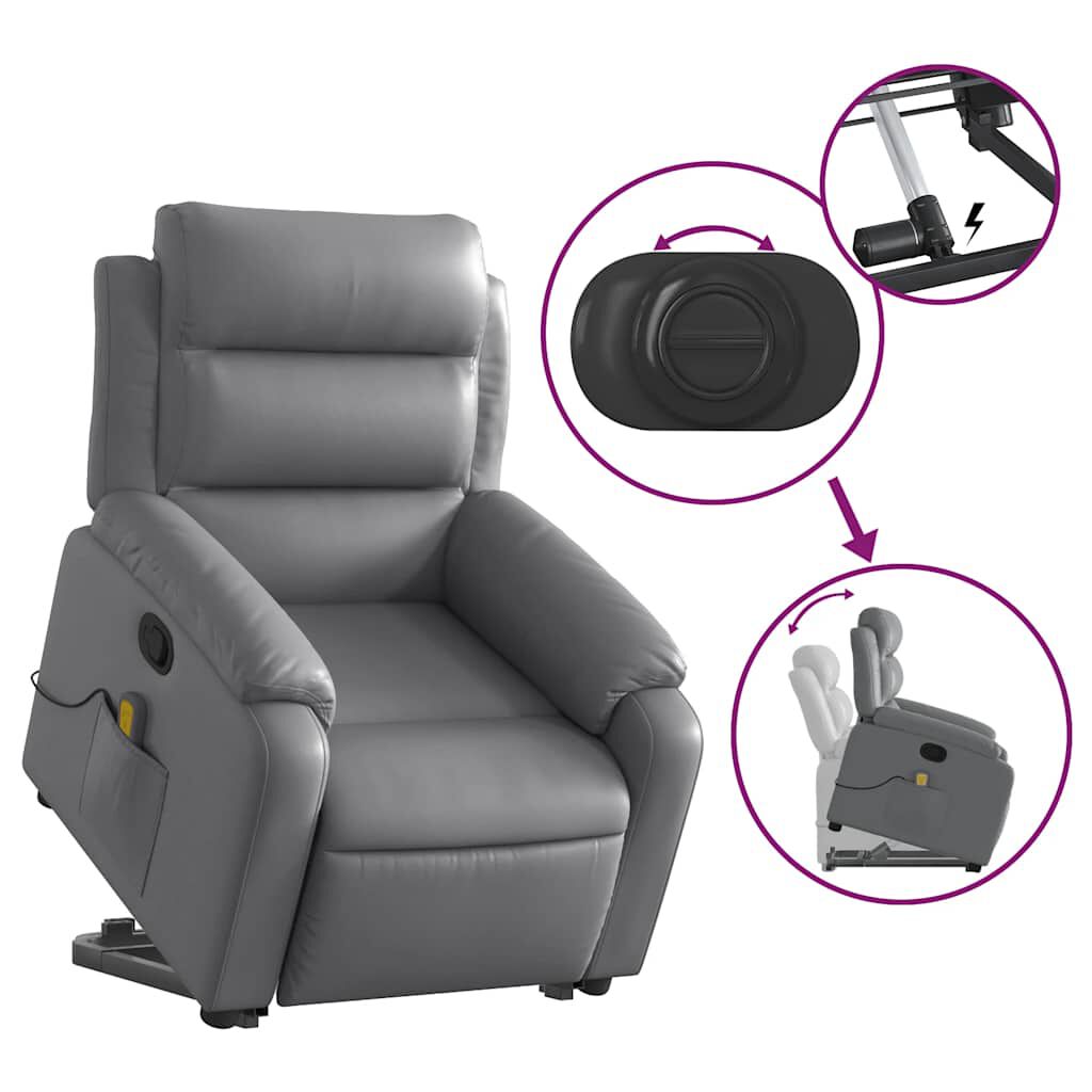 vidaXL Stand up Massage Recliner Chair Grey Faux Leather
