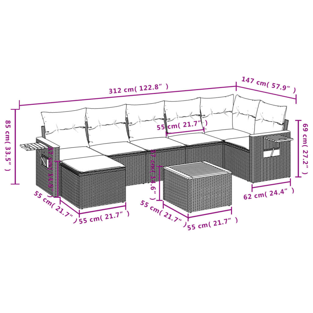 vidaXL 8 Piece Garden Sofa Set with Cushions Black Poly Rattan