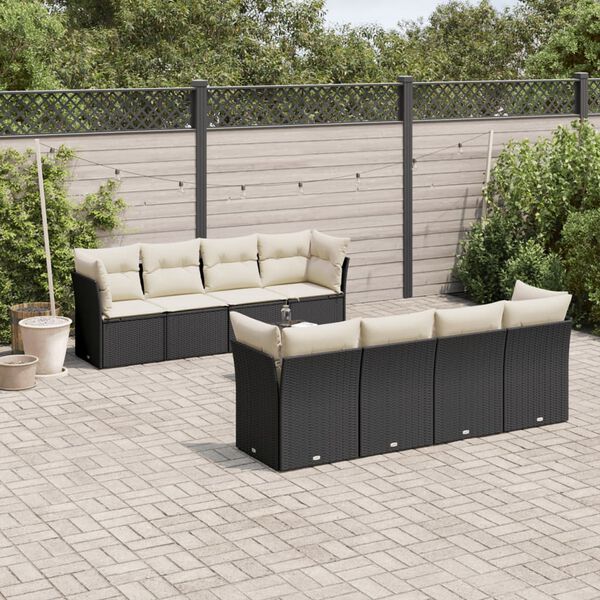vidaXL 9 Piece Garden Sofa Set with Cushions Black Poly Rattan