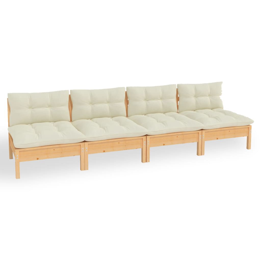 vidaXL 4-Seater Garden Sofa with Cream Cushions Solid Pinewood