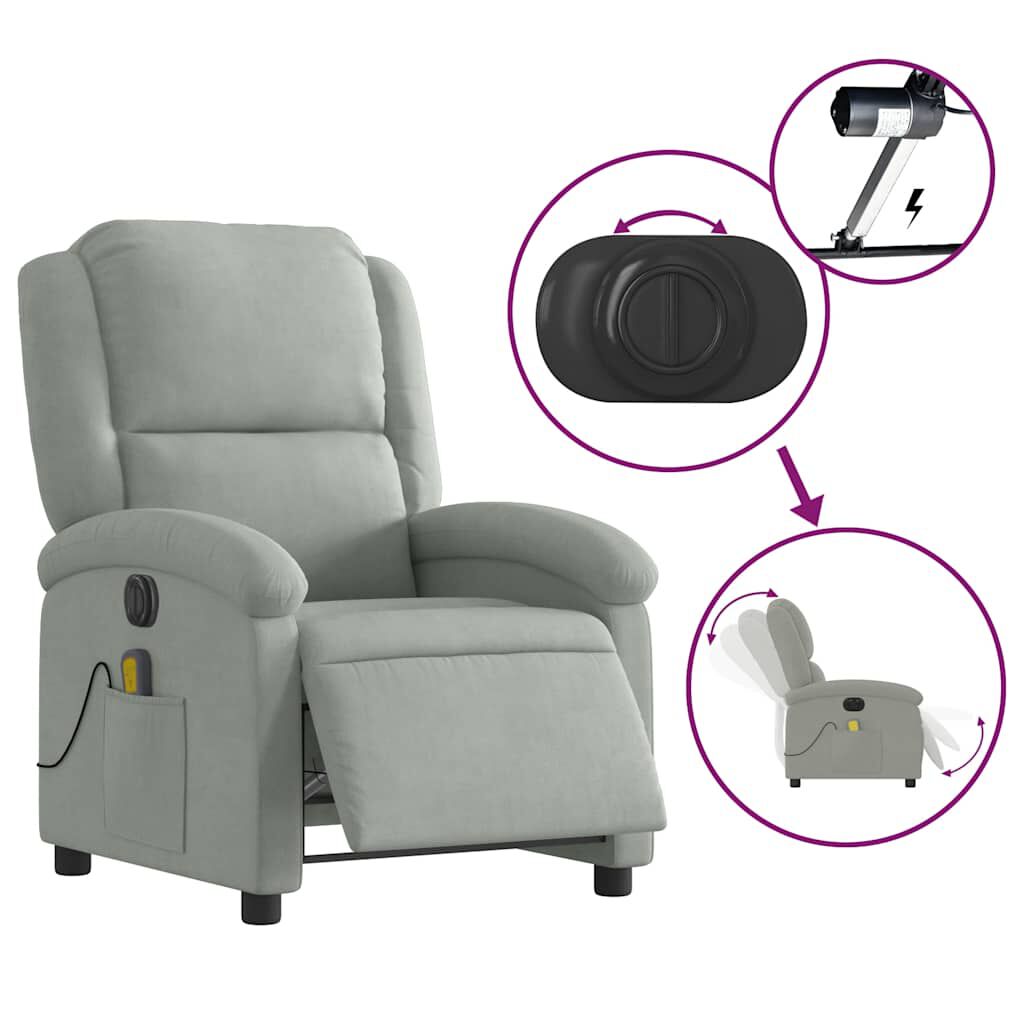 vidaXL Electric Massage Recliner Chair Light Grey Velvet