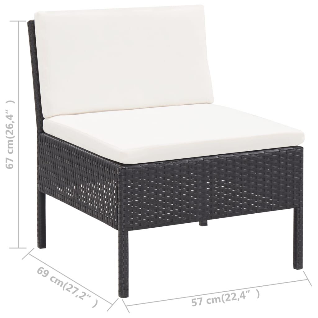 vidaXL 3 Piece Garden Lounge Set with Cushions Poly Rattan Black