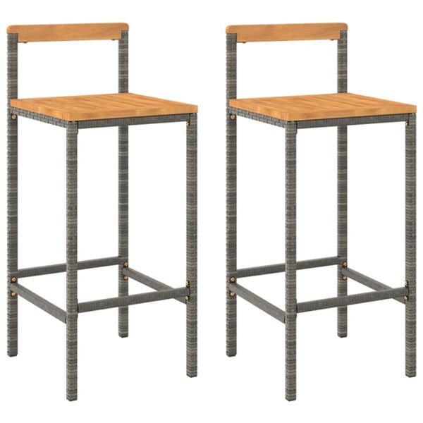 vidaXL Bar Stools 2 pcs Grey Poly Rattan and Solid Wood Acacia
