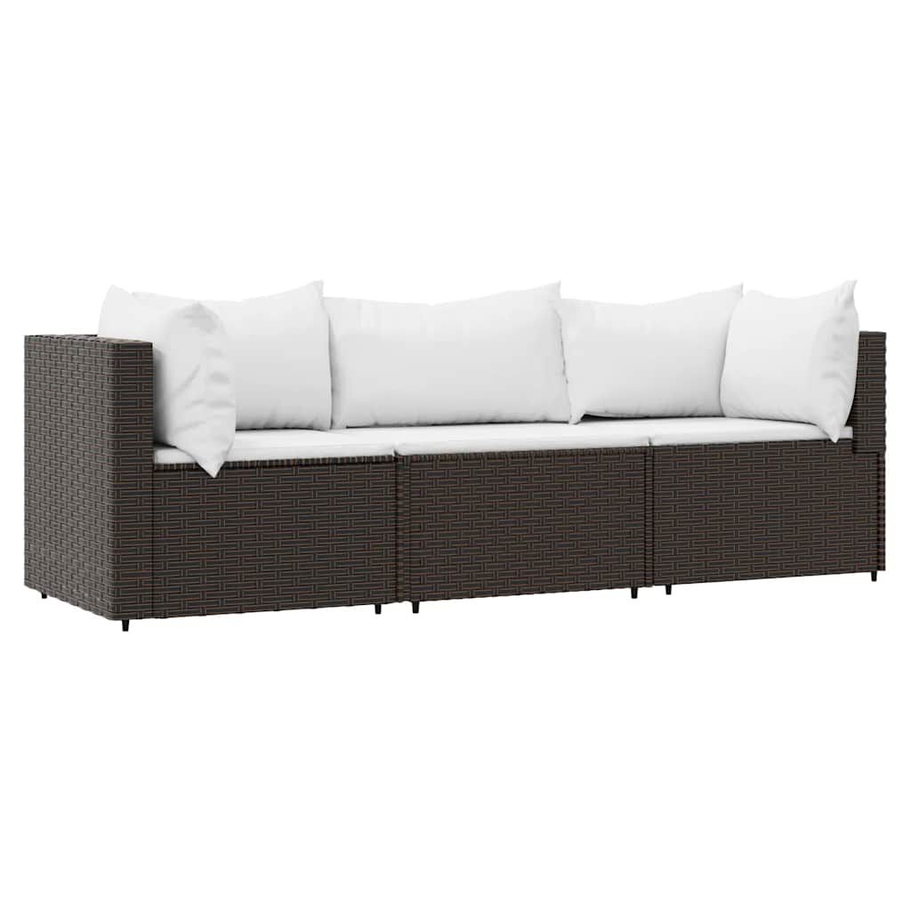 vidaXL 3 Piece Garden Lounge Set with Cushions Brown Poly Rattan