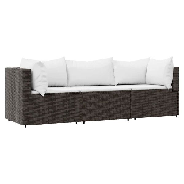 vidaXL 3 Piece Garden Lounge Set with Cushions Brown Poly Rattan