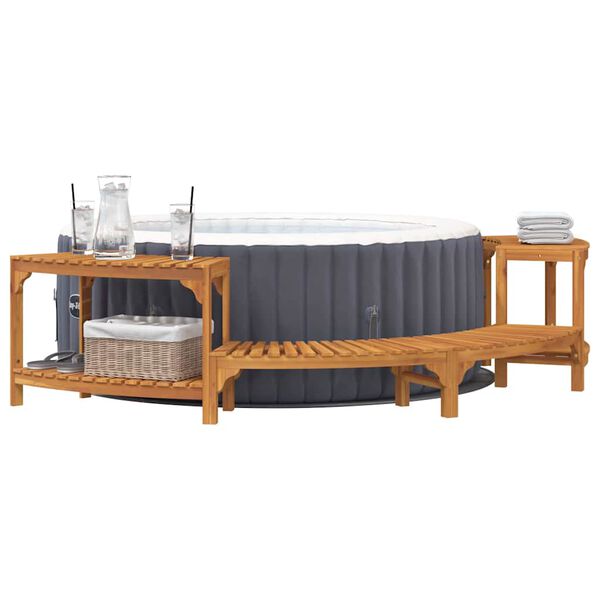 vidaXL Round Outdoor Hot Tub Surround Brown 252 x 112 x 55.5 cm