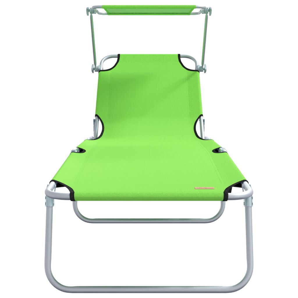 vidaXL Folding Sun Lounger with Canopy Steel Apple Green