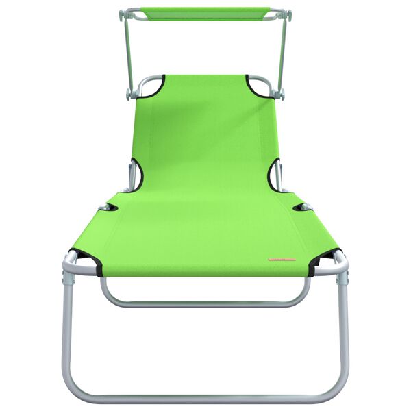 vidaXL Folding Sun Lounger with Canopy Steel Apple Green