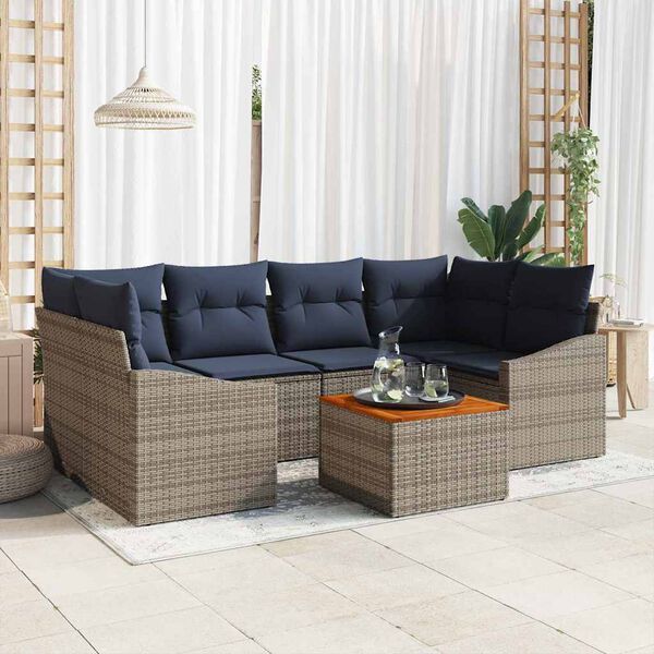 vidaXL Garden Sofa Set with Cushion 7 pcs Grey Poly Rattan