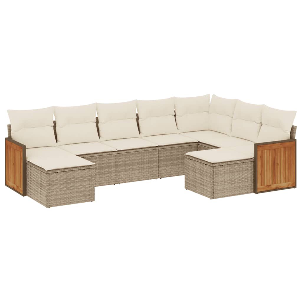 vidaXL 9 Piece Garden Sofa Set with Cushions Beige Poly Rattan