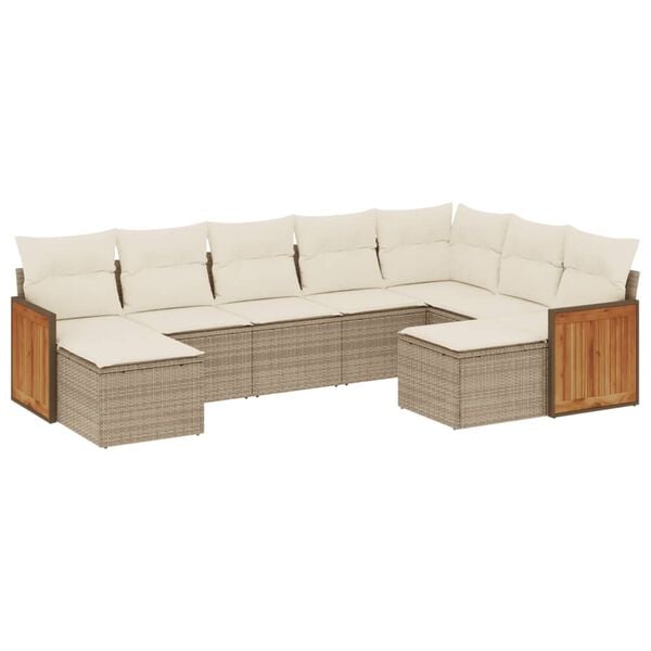 vidaXL 9 Piece Garden Sofa Set with Cushions Beige Poly Rattan