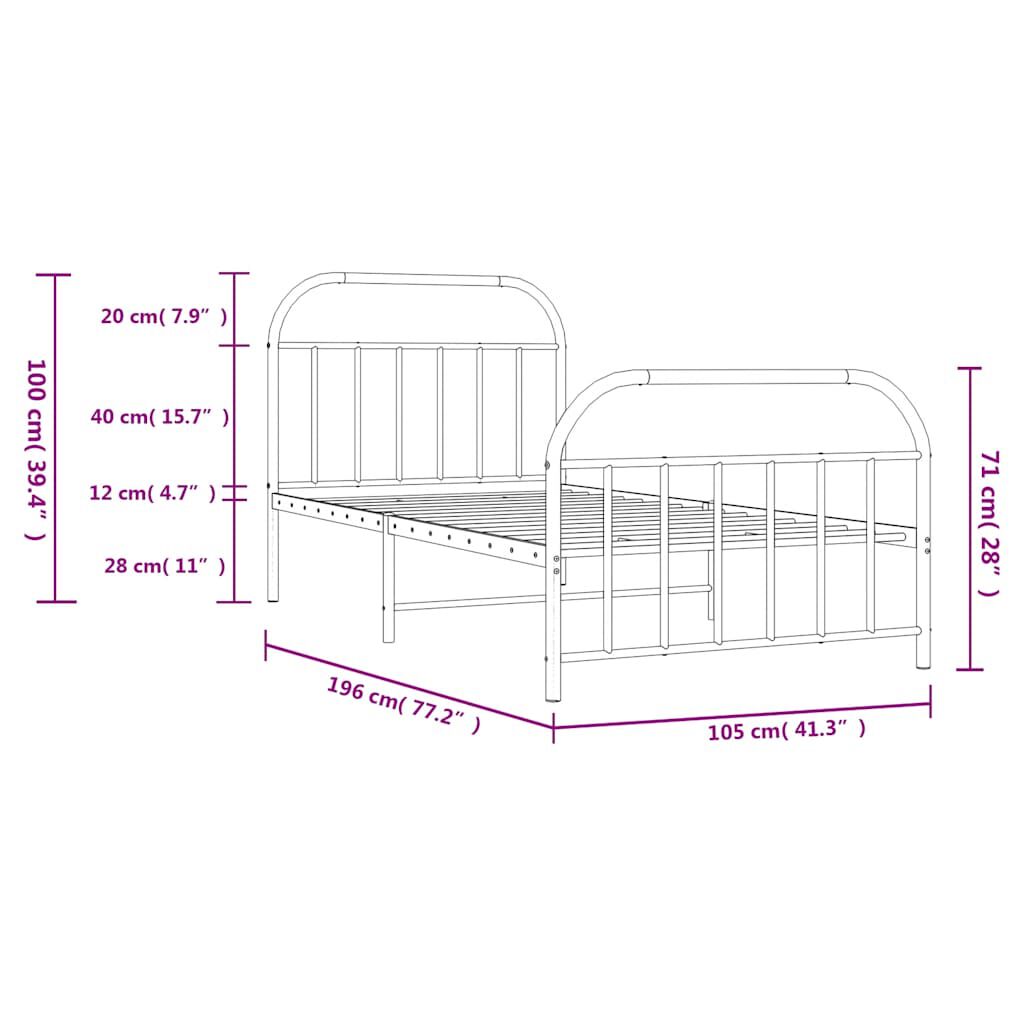 vidaXL Metal Bed Frame without Mattress with Footboard Black 100x190cm