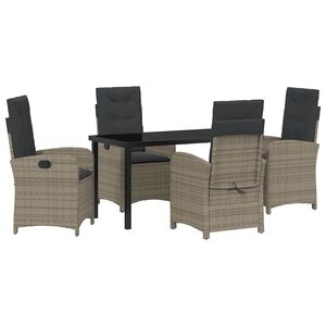 vidaXL Garden Dining Set with Cushion 5 pcs Grey Poly Rattan