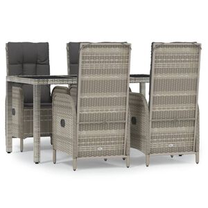 vidaXL 5 Piece Garden Dining Set with Cushions Grey Poly Rattan