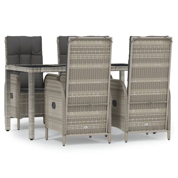 vidaXL 5 Piece Garden Dining Set with Cushions Grey Poly Rattan