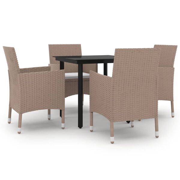 vidaXL 5 Piece Garden Dining Set with Cushions Poly Rattan and Black