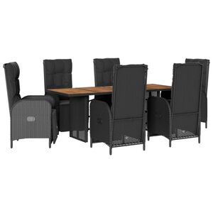 vidaXL 7 Piece Garden Dining Set with Cushions Black Poly Rattan