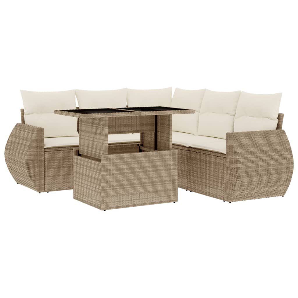vidaXL 6 Piece Garden Sofa Set with Cushions Beige Poly Rattan