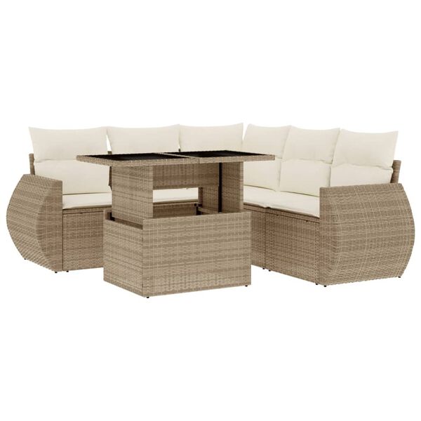 vidaXL 6 Piece Garden Sofa Set with Cushions Beige Poly Rattan