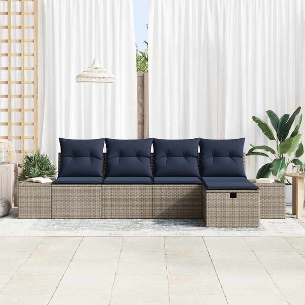 vidaXL Garden Sofa Set with Cushion 5 pcs Grey Poly Rattan
