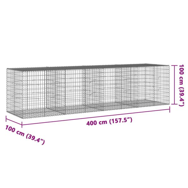 vidaXL Gabion Basket with Cover 400x100x100 cm Galvanised Iron