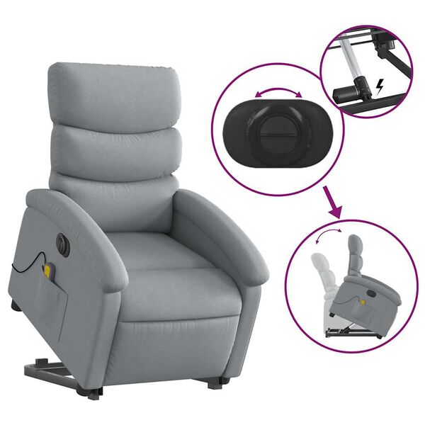 vidaXL Electric Stand up Massage Recliner Chair Light Grey Fabric