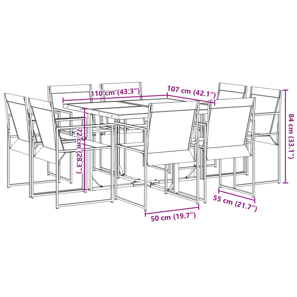 vidaXL 9 Piece Garden Dining Set Black Textilene