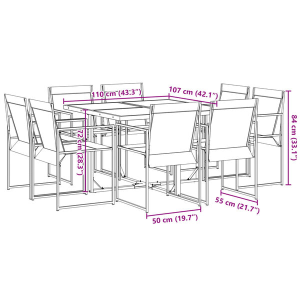 vidaXL 9 Piece Garden Dining Set Black Textilene