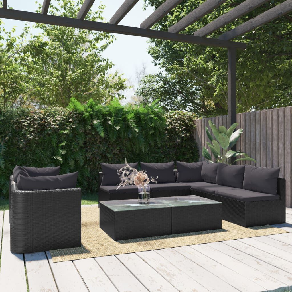 vidaXL 9 Piece Garden Lounge Set with Cushions Poly Rattan Black