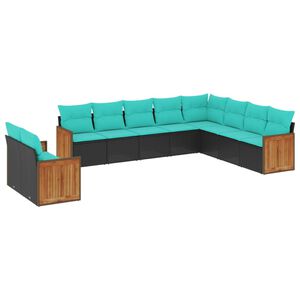 vidaXL 10 Piece Garden Sofa Set with Cushions Black Poly Rattan