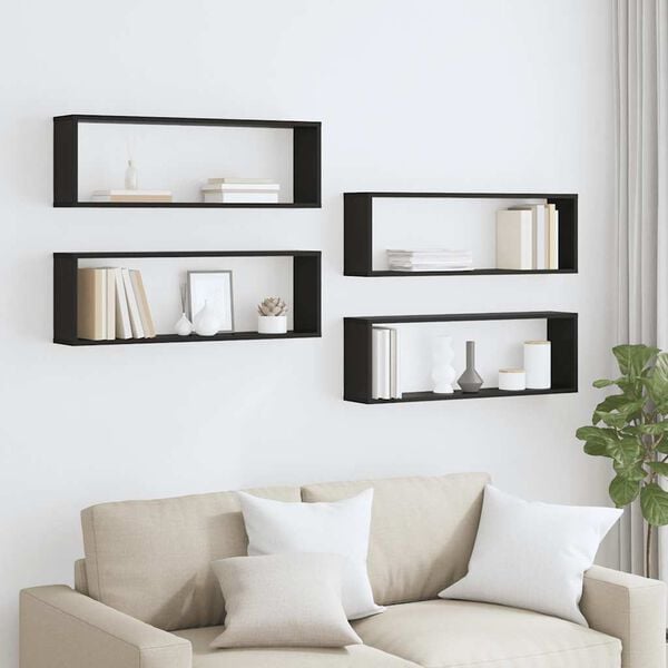 vidaXL Wall Cube Shelf 4 pcs Black 80x15x26.5 cm Engineered Wood