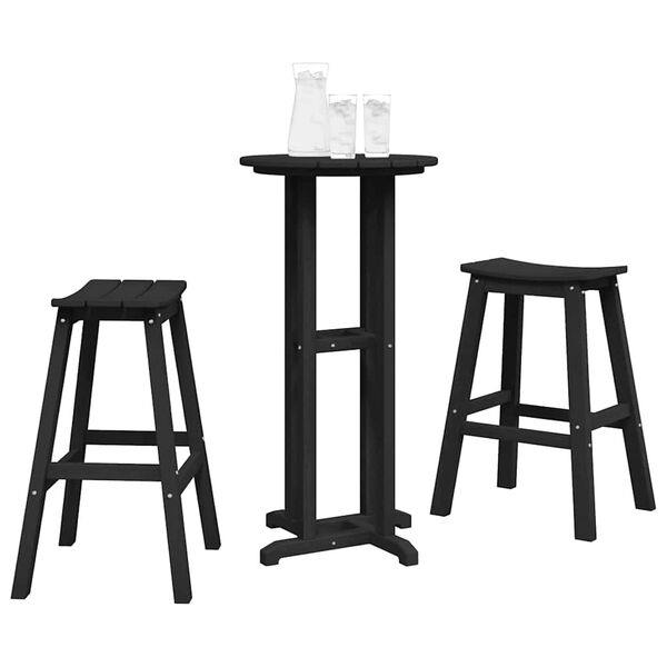vidaXL Garden Bar Set 3 pcs Black HDPE