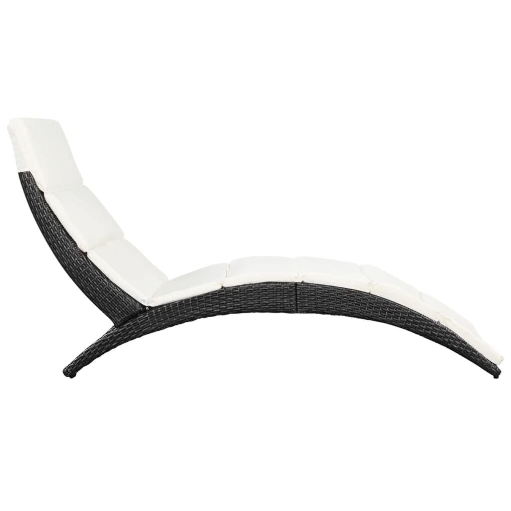 vidaXL Folding Sun Lounger with Cushion Poly Rattan Black