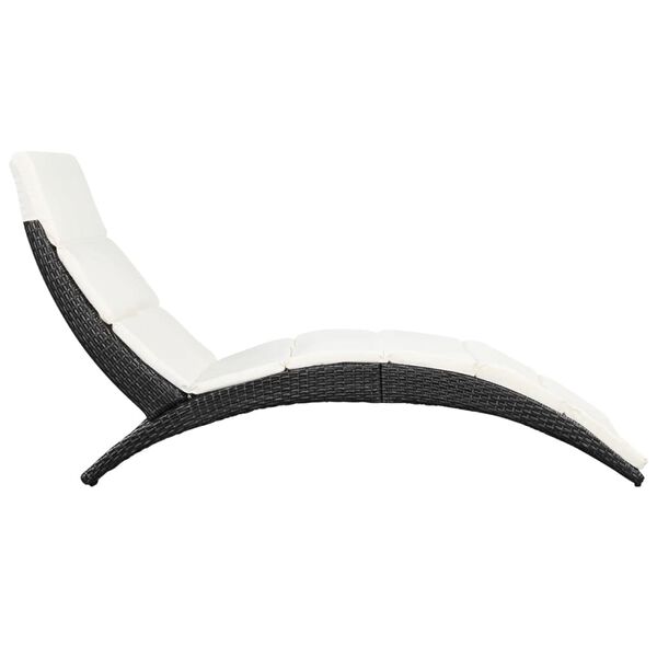 vidaXL Folding Sun Lounger with Cushion Poly Rattan Black