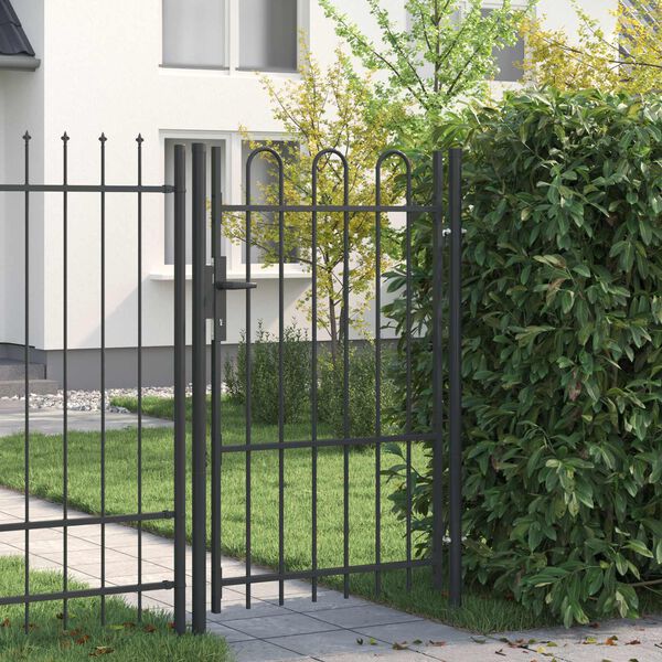 vidaXL Fence Gate Boxtel Single Door with Arched Top Steel 1x1.5 m Black