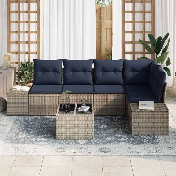 vidaXL Garden Sofa Set with Cushion 6 pcs Grey Poly rattan