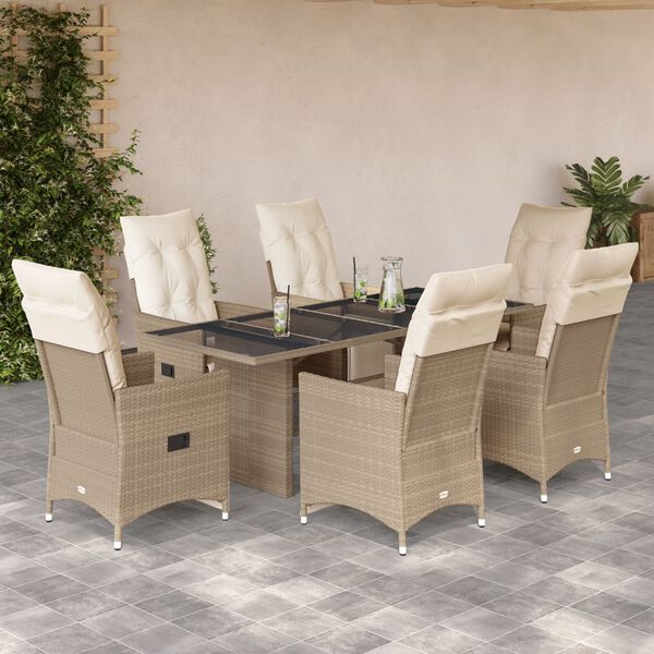 vidaXL 7 Piece Garden Bistro Set with Cushions Beige Poly Rattan