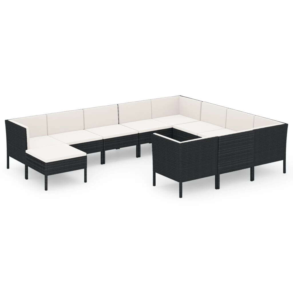 vidaXL 11 Piece Garden Lounge Set with Cushions Poly Rattan Black