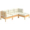 vidaXL 4 Piece Garden Lounge Set with Cream Cushions Pinewood