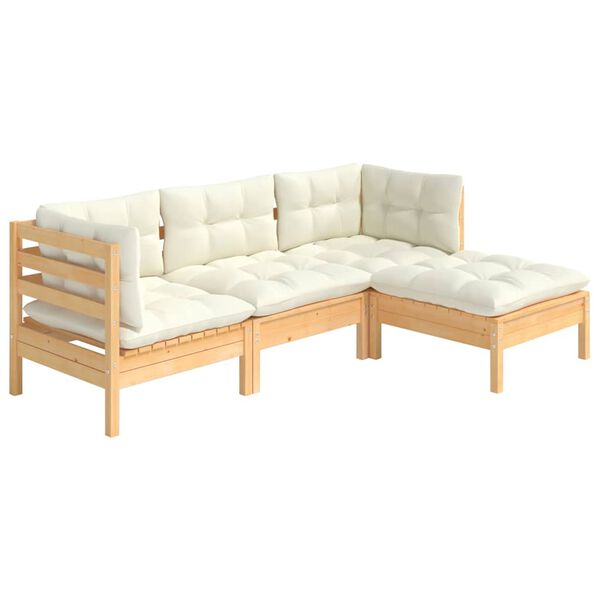vidaXL 4 Piece Garden Lounge Set with Cream Cushions Pinewood