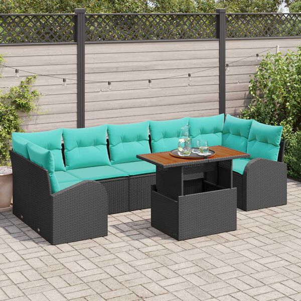 vidaXL Garden Sofa Set with Storage 8 pcs Black Poly rattan
