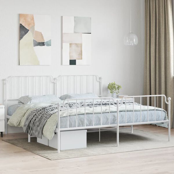 vidaXL Metal Bed Frame without Mattress with Footboard White 193x203cm