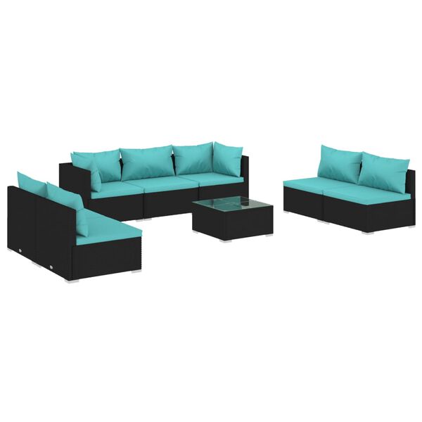 vidaXL 8 Piece Garden Lounge Set with Cushions Poly Rattan Black